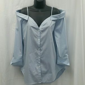 Trouve Blue -White Mini Stripe blouse